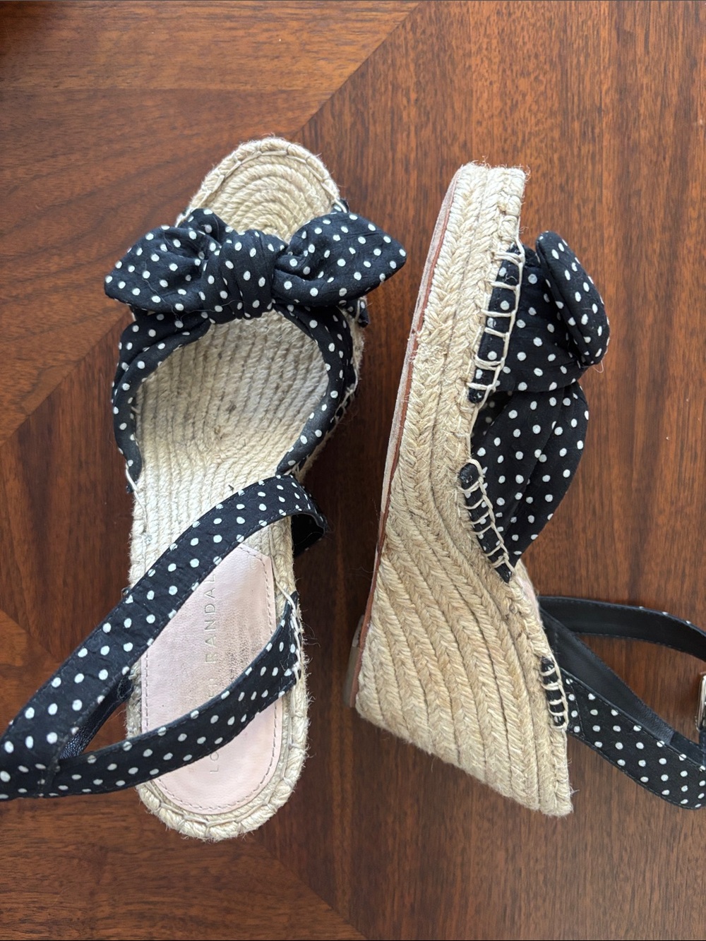 Loeffler Randall Black Polka Dot Bow Espadrille Wedge Sandals